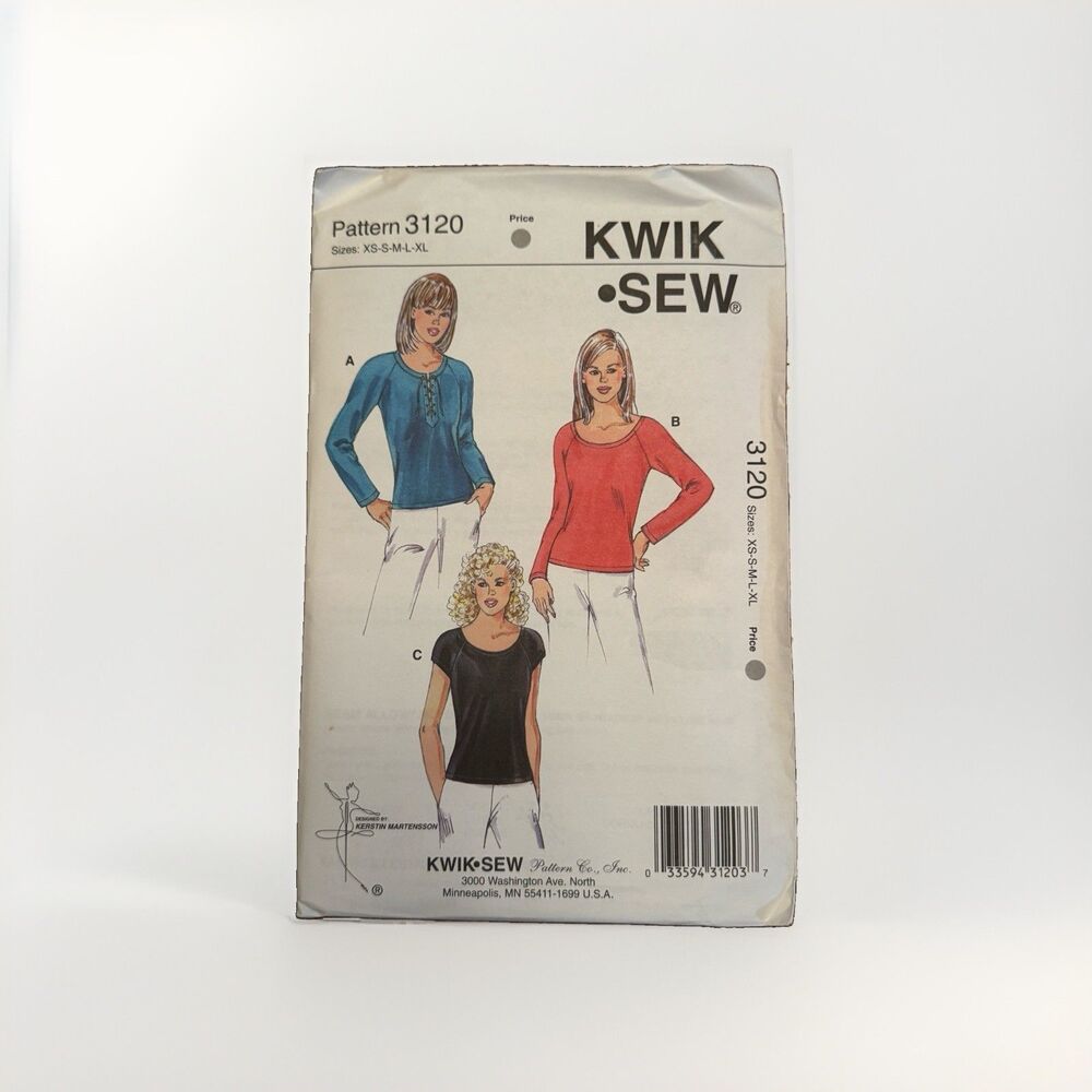 Kwik Sew 3120 Pullover Knit Tops Misses XS-XL  Sewing Pattern Kerstin Martensson